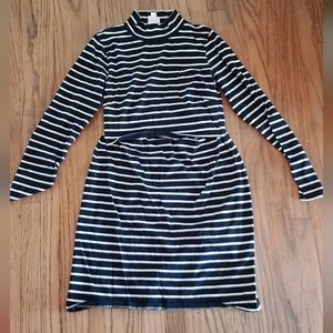 BOOB Design Organic Mockneck Long Sleeve Striped Nursing Dress